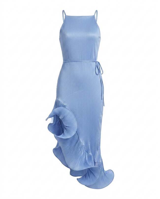 Vibrant Ruffled Halter Midi Dress Hover Image