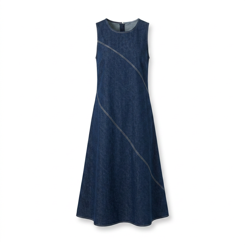 Women's Asymmetrical Denim Midi Dress