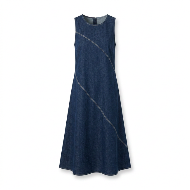 Women's Asymmetrical Denim Midi Dress Hover Image