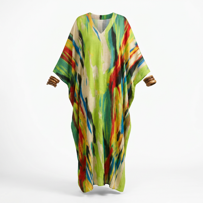 [Pre Order] Amuko Adire Kaftan: Luxurious Multicolored Bubu Gown Hover Image
