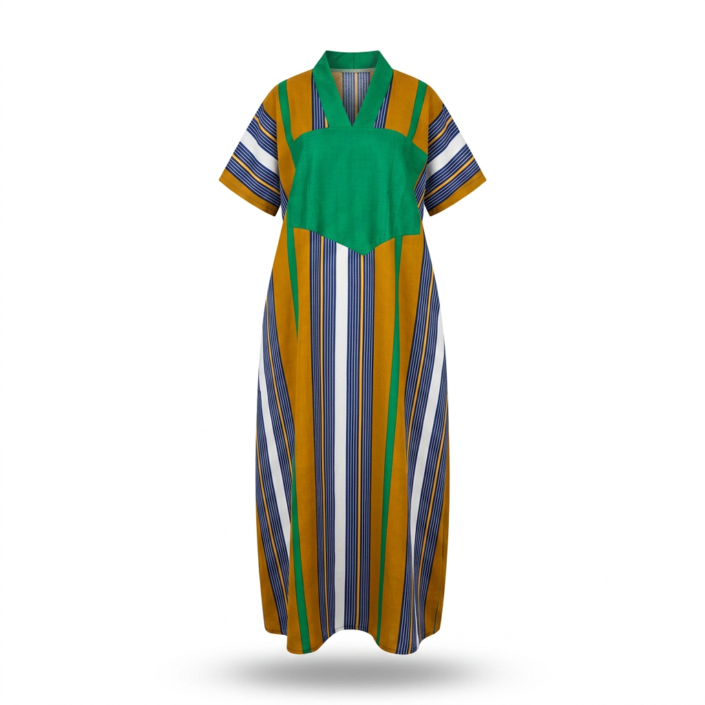 Oliaku Striped Bubu Dress with Aso Oke Embellishment