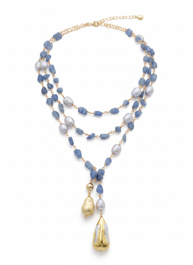 Divine Kyanite Baroque Pearl Layered Necklace Hover Image