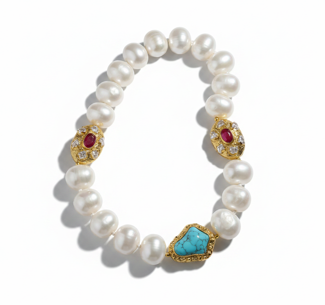 Worthy Gold-Plated Turquoise Pearl Necklace Hover Image