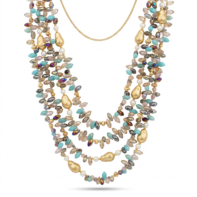 Abundant Multicolored Crystal Layered Necklace Hover Image