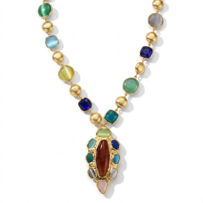 Magnetic Gold Gemstone Pendant Necklace Hover Image