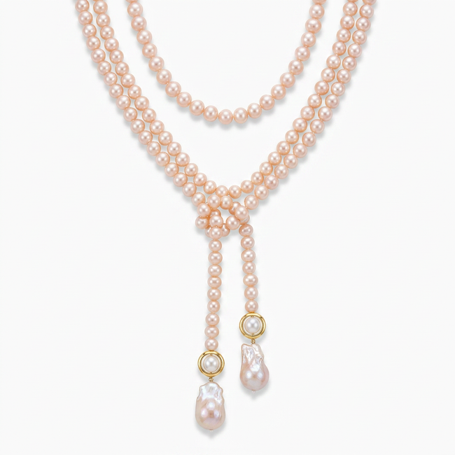 Radiant Pink Baroque Pearl Lariat Hover Image