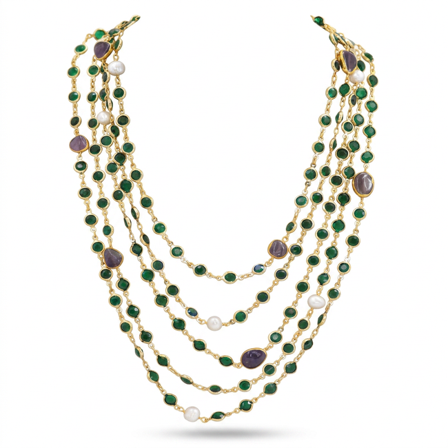 Mystic Gold Pearl Beaded Layered Necklace Hover Image