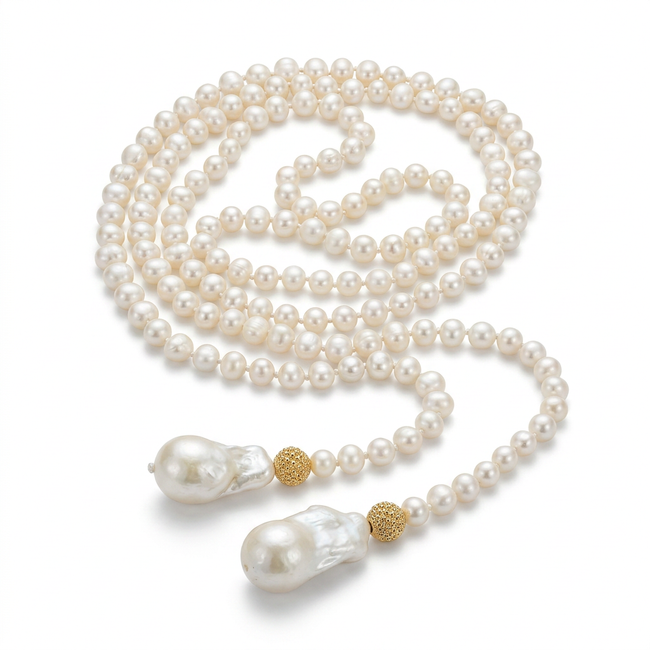 Luminous Baroque Pearl Lariat Necklace Hover Image