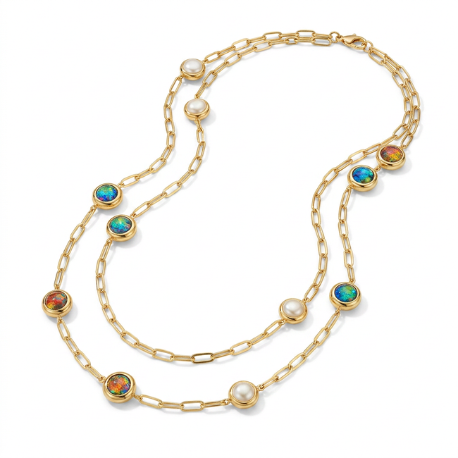 Magnetic Gold Beaded Pearl Necklace Hover Image