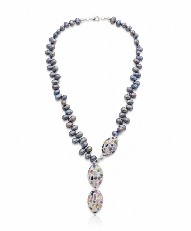 Magnetic Peacock Pearl Pendant Necklace Hover Image