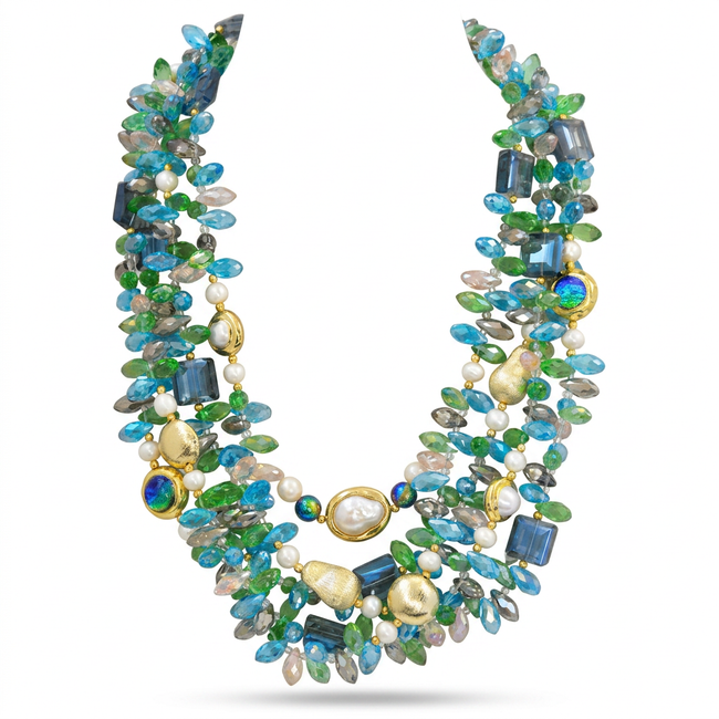 Vibrant Multi-Strand Crystal Pearl Choker Hover Image