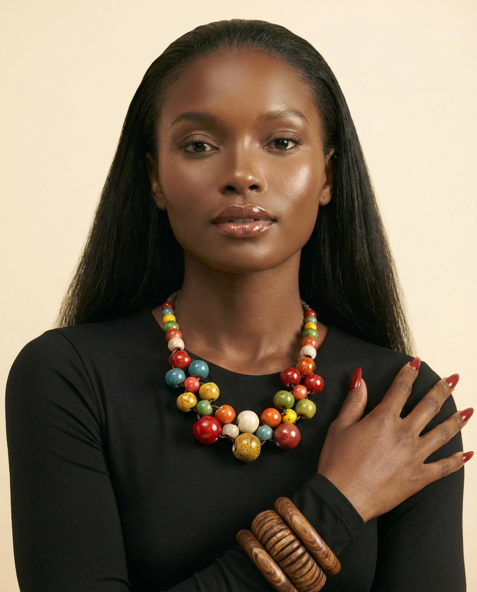 Boho Chic Multilayer Ceramic Necklace - Adjustable Vintage Statement Jewelry