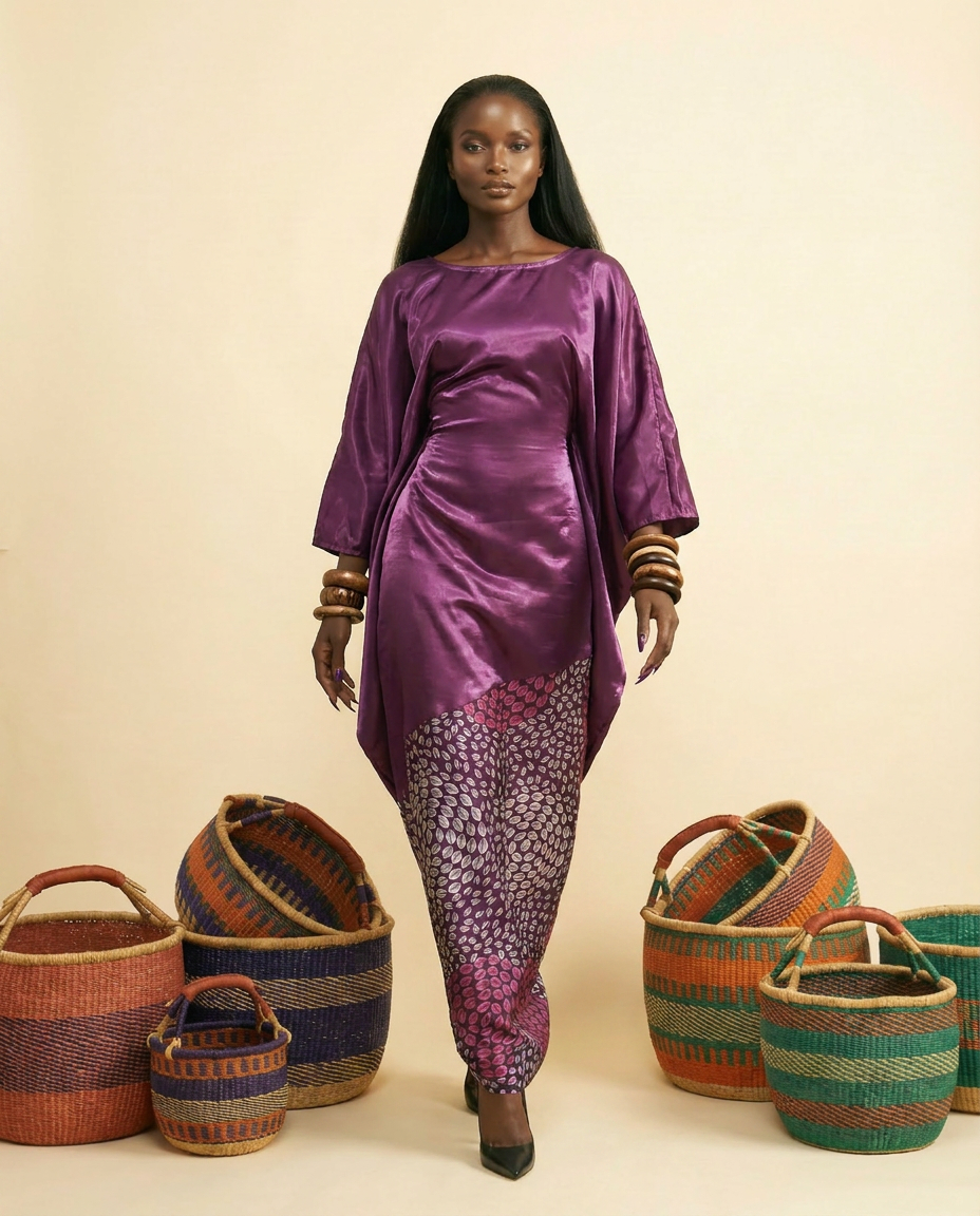 Mba-anu Liquid Mikado & Ankara Silk Boubou Dress