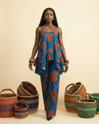 Osundu Ankara Faux Silk Tiered Camisole & Wide-Leg Trouser Set