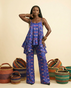 Ikuchi Ankara Faux Silk Tiered Camisole & Wide-Leg Trouser Set
