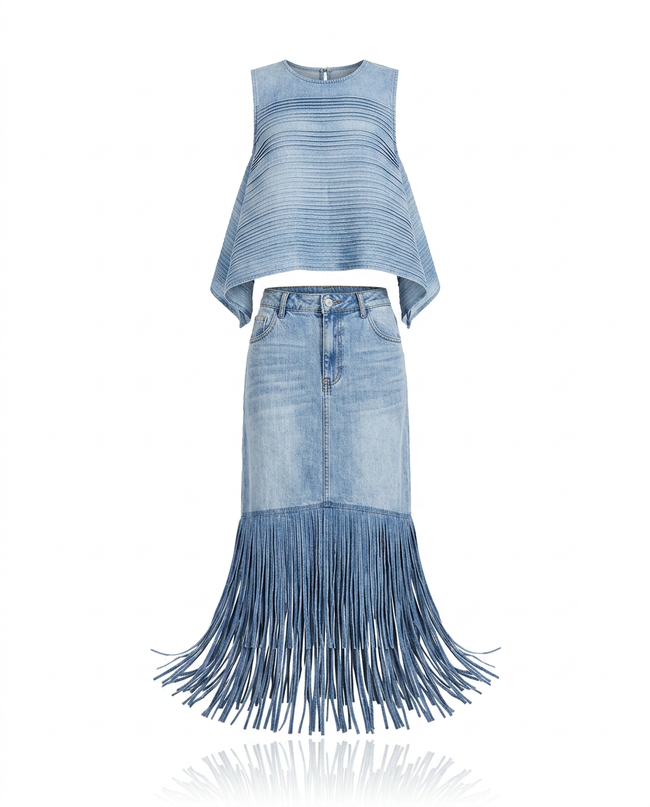 Wild Heart Denim Fringe Two-Piece Set Hover Image