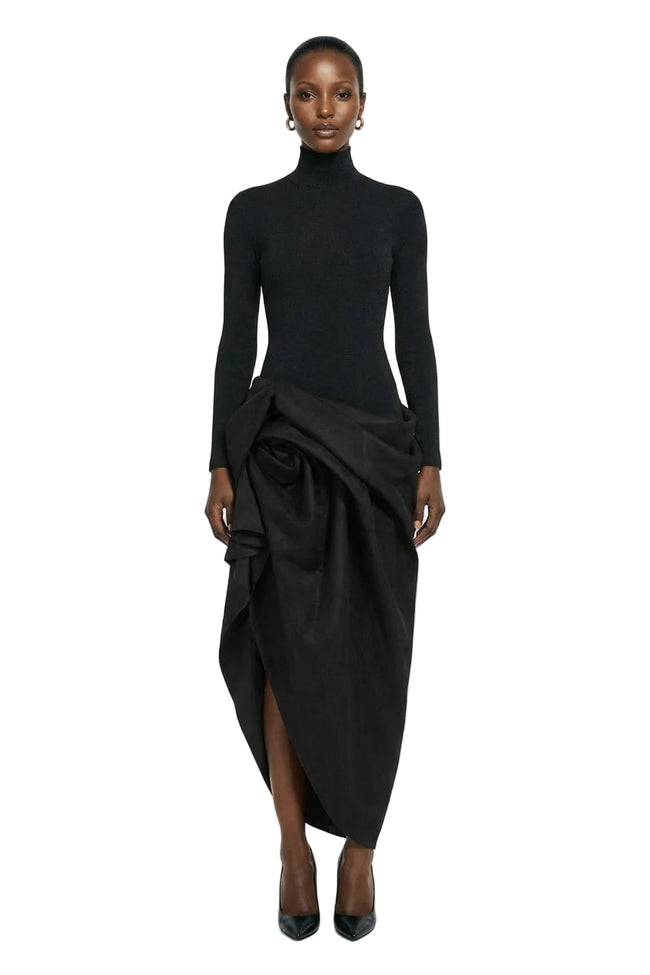 TURTLENECK TWILIGHT ALL BLACK DRESS | Le Thanh Hoa Hover Image