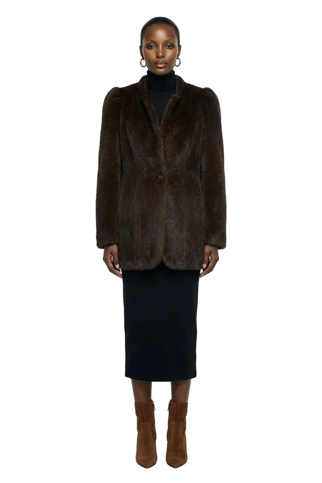 [PRE-ORDER]  Midnight Mocha Faux Fur Jacket Hover Image