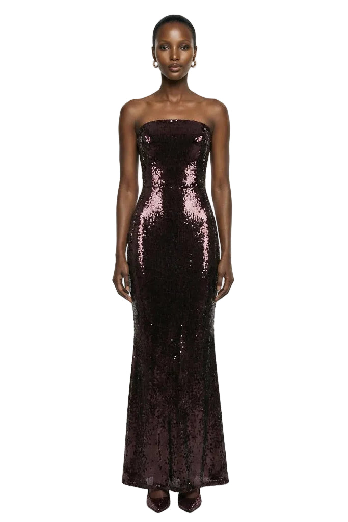 Harlowe Strapless Sequin Gown- Dark Plum