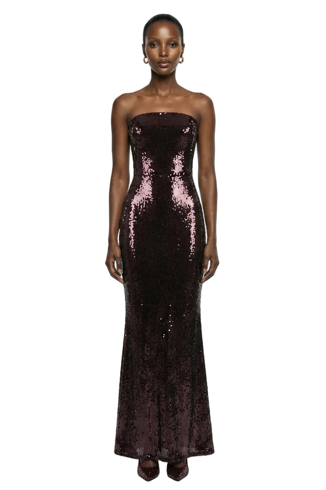 Harlowe Strapless Sequin Gown- Dark Plum Hover Image