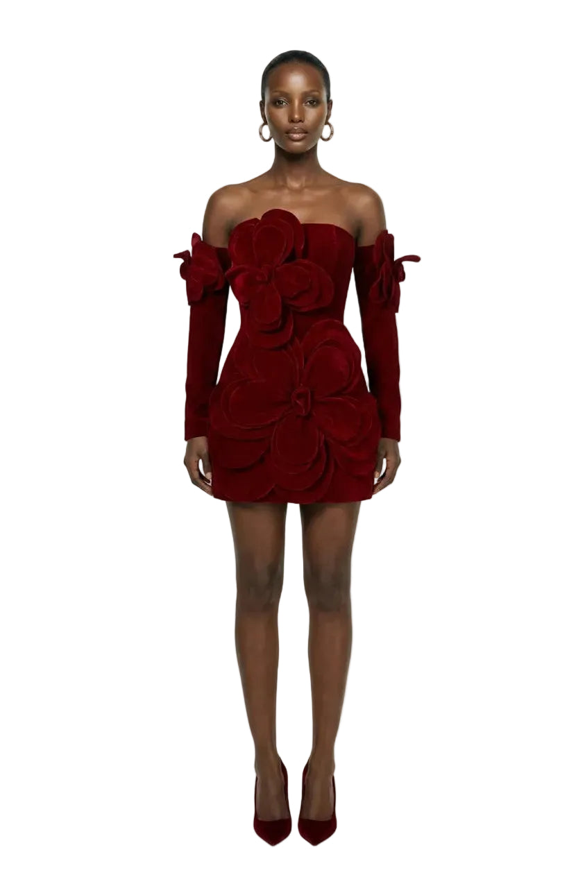 AMORA A-LINE COLD SHOULDER VELVET MINI DRESS | HAPPY CLOTHING