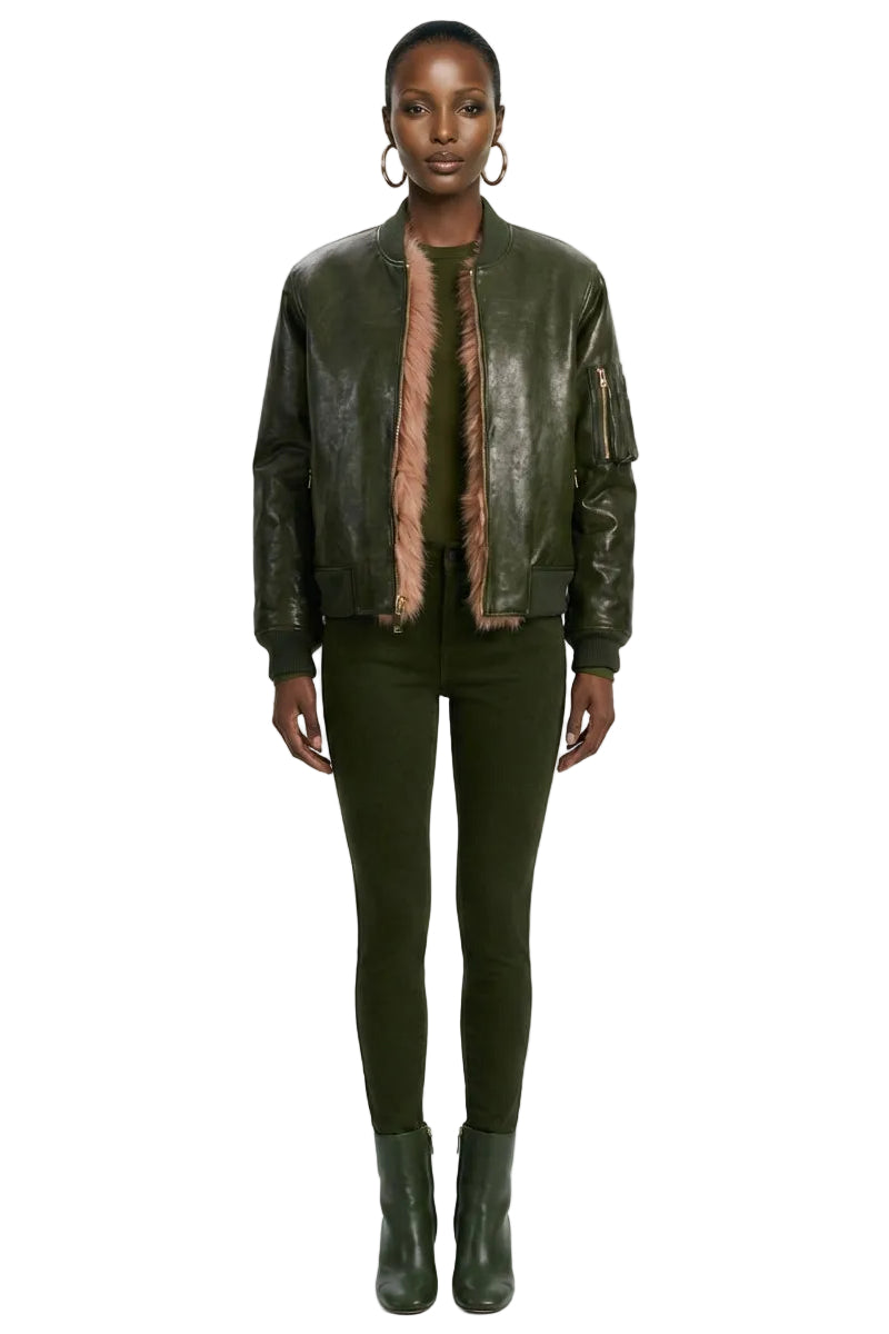 BECKY REVERSIBLE FAUX FUR BOMBER JACKET