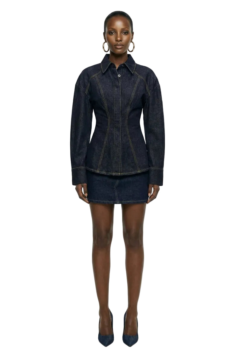 Drop Shoulder Sleeve Skinny Denim Shirt