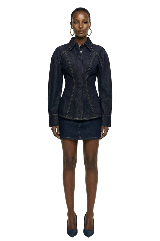 Drop Shoulder Sleeve Skinny Denim Shirt Hover Image