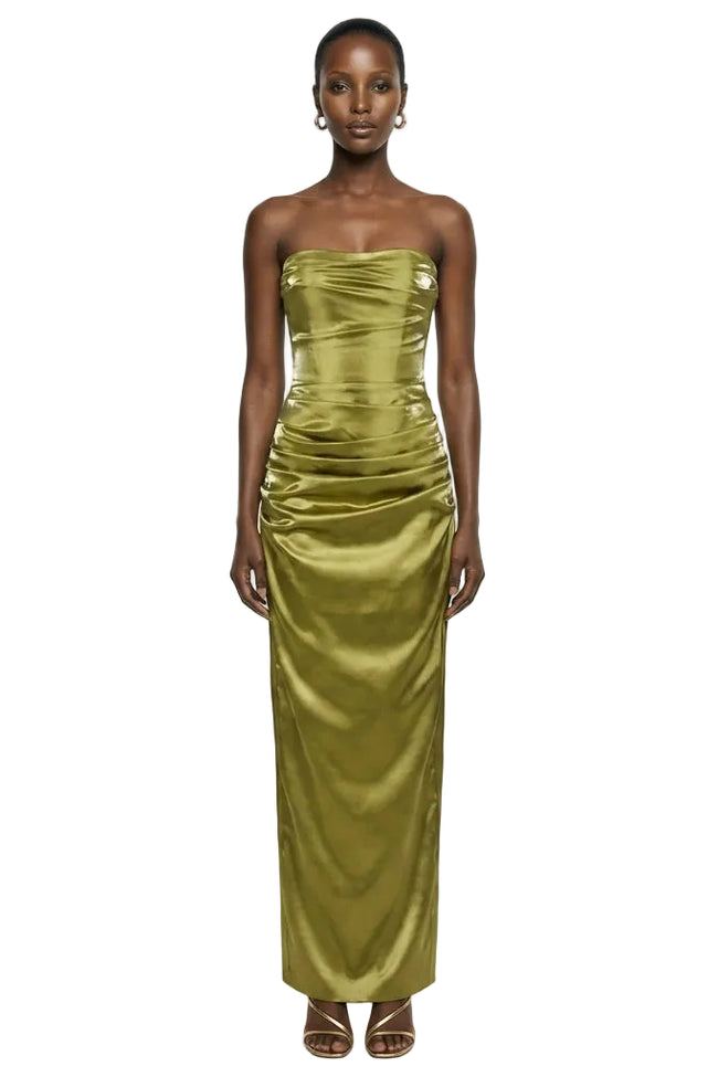Talia Strapless Corset Gown- Green Hover Image
