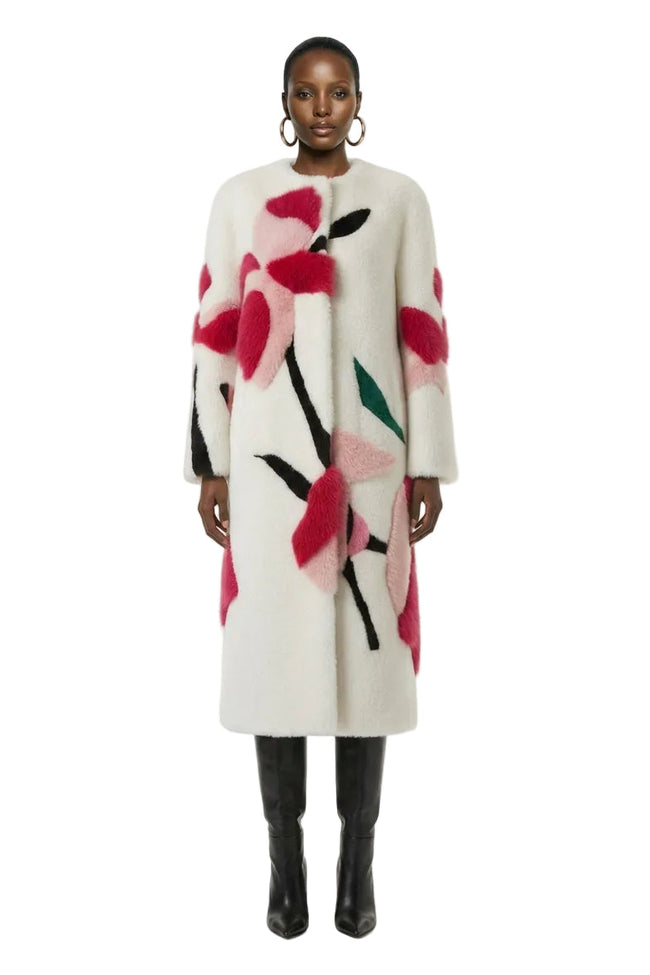 [PRE-ORDER]  Artistic Patchwork Faux Fur Longline Coat Hover Image