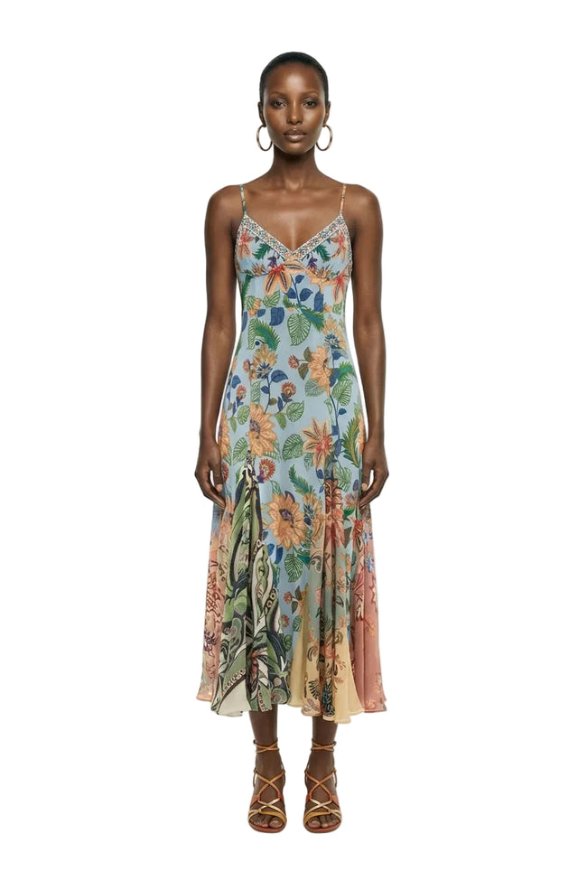 Light Blue Floral Delhi Sleeveless Maxi Dress Hover Image
