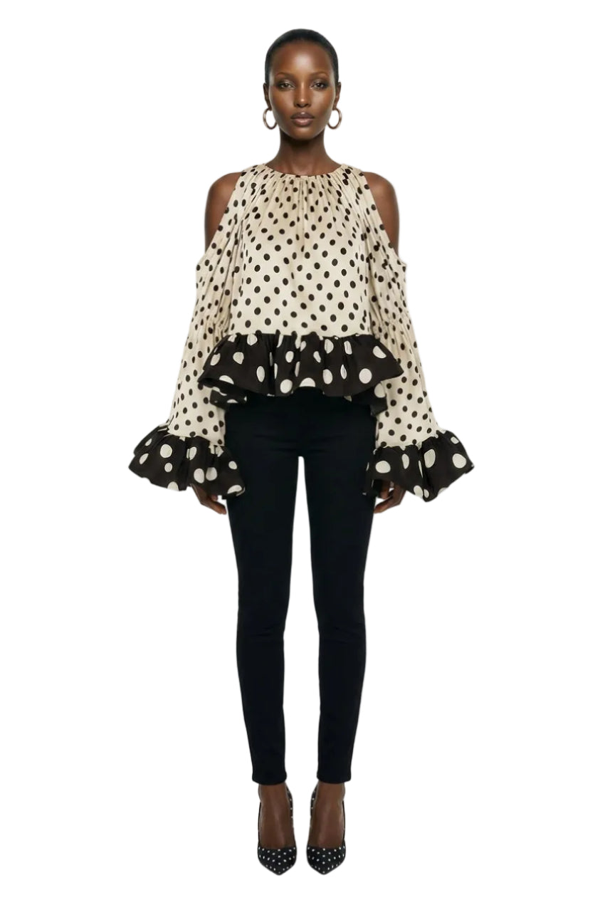 VOLUMINOUS RUFFLE SLEEVE TOP IN CREAM | Valenciani