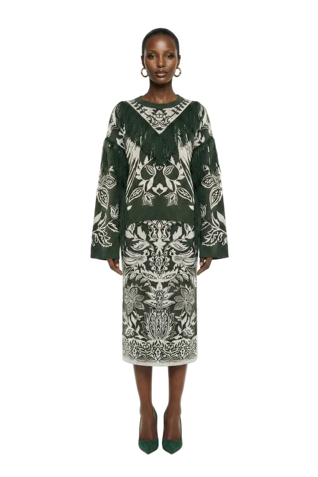 Dark Green Miranda Fringes Knit Sweater Hover Image
