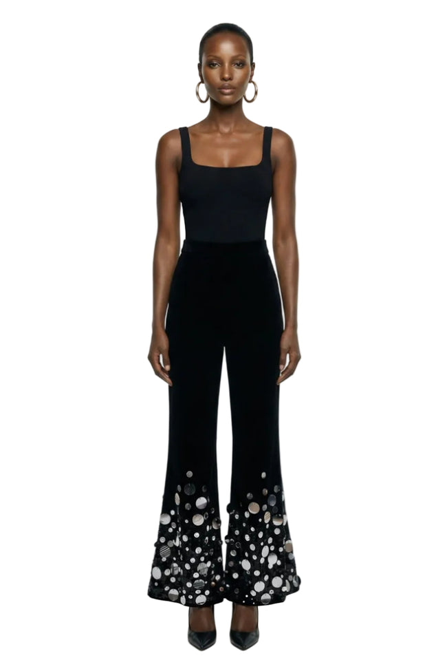 LORAC WIDE-LEG HIGH WAIST BLACK CREPE PANTS IN BLACK | Alersundi Hover Image