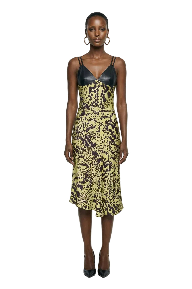 Printed Skinny Strap Spliced Midi Dresses
