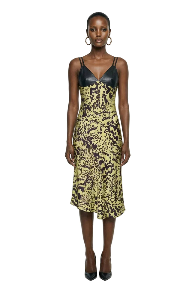 Printed Skinny Strap Spliced Midi Dresses Hover Image