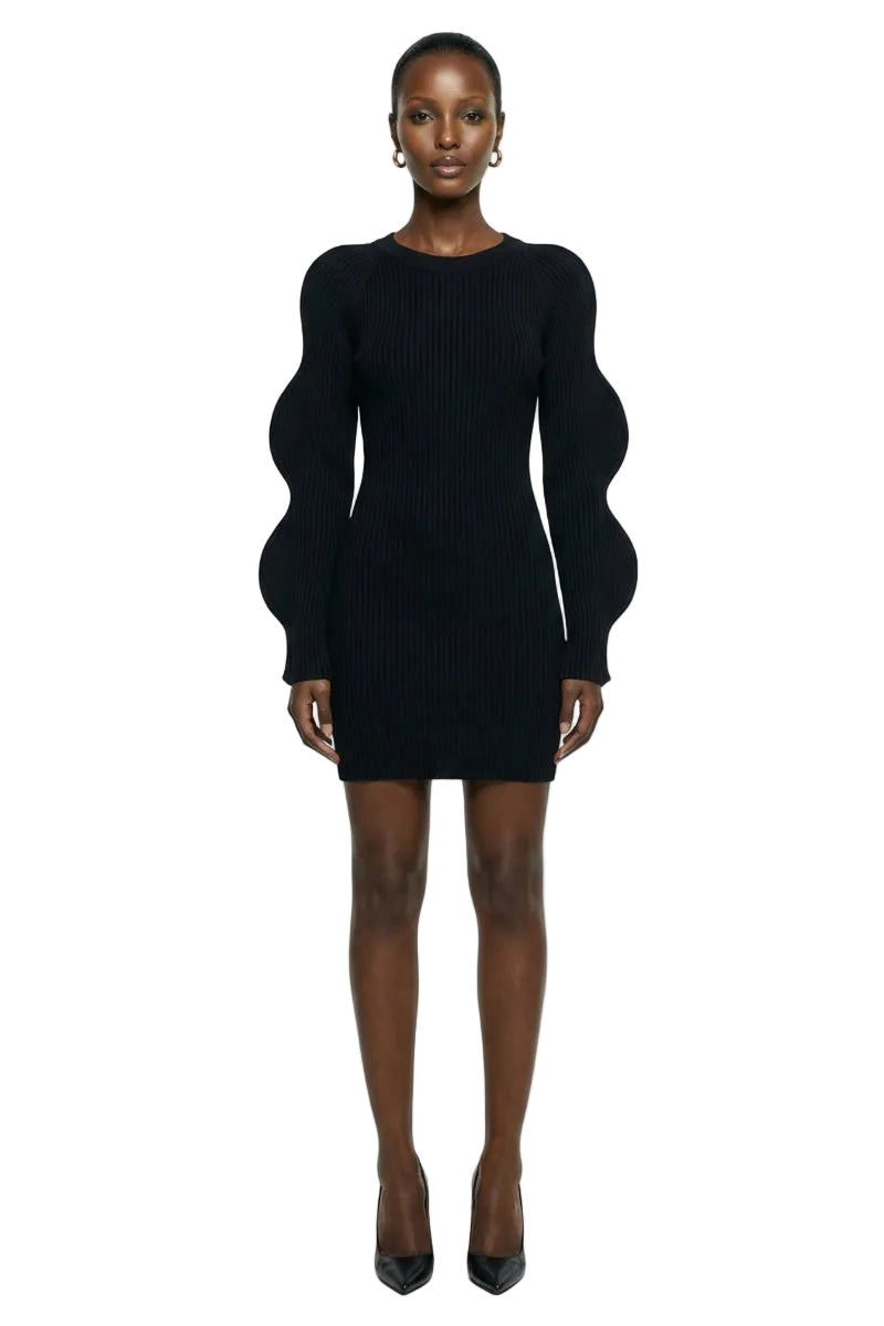 Wave Sleeve Knitted Midi Dresses