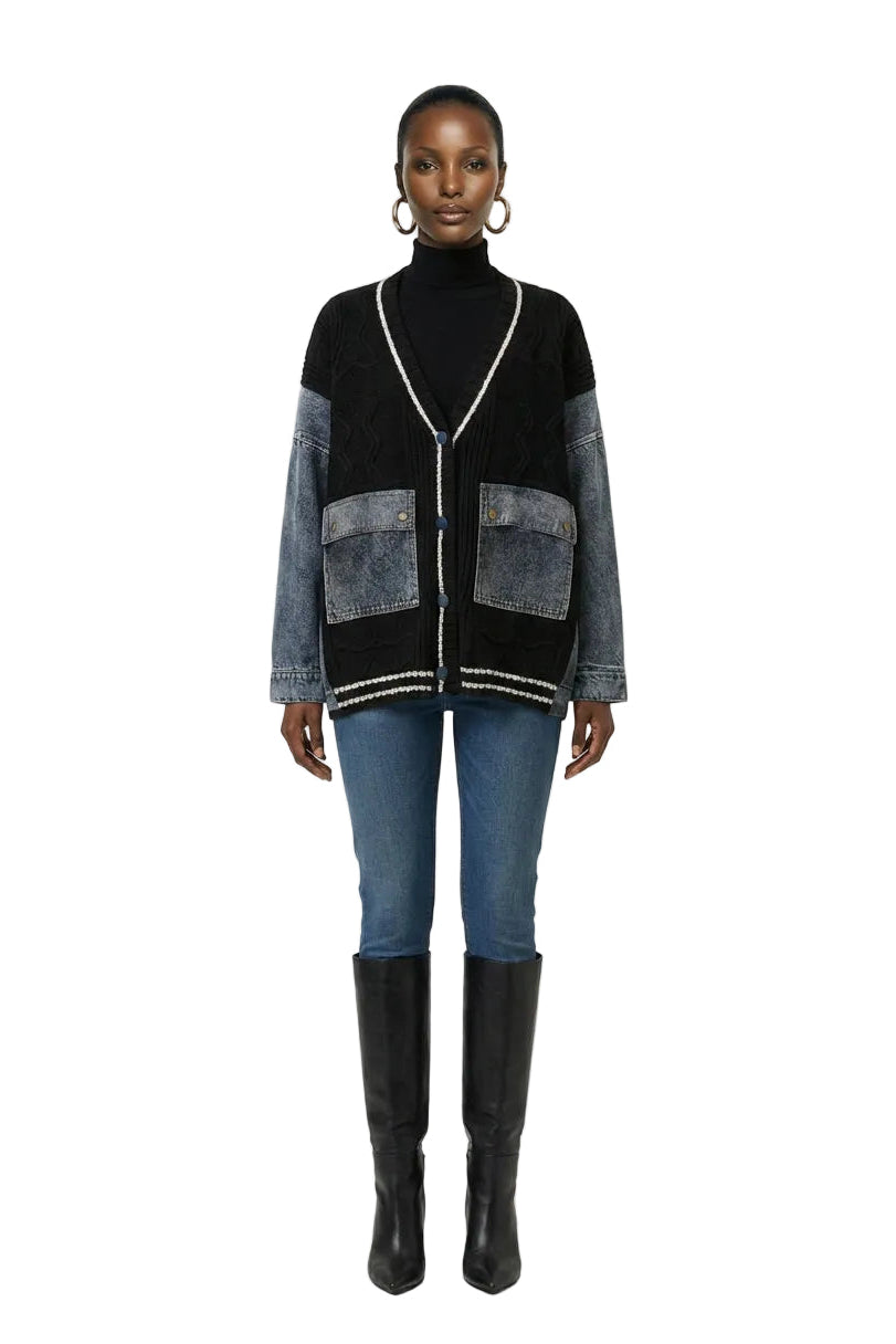 [PRE-ORDER]  Urban Fusion Knit Cardigan with Structured Pocket Design
