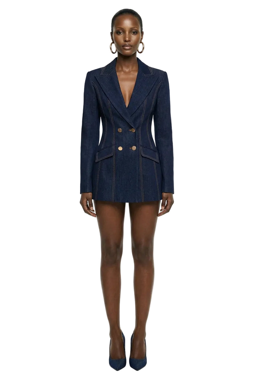 DOUBLE-BREASTED TAILORED DENIM BLAZER | Lili Blanc