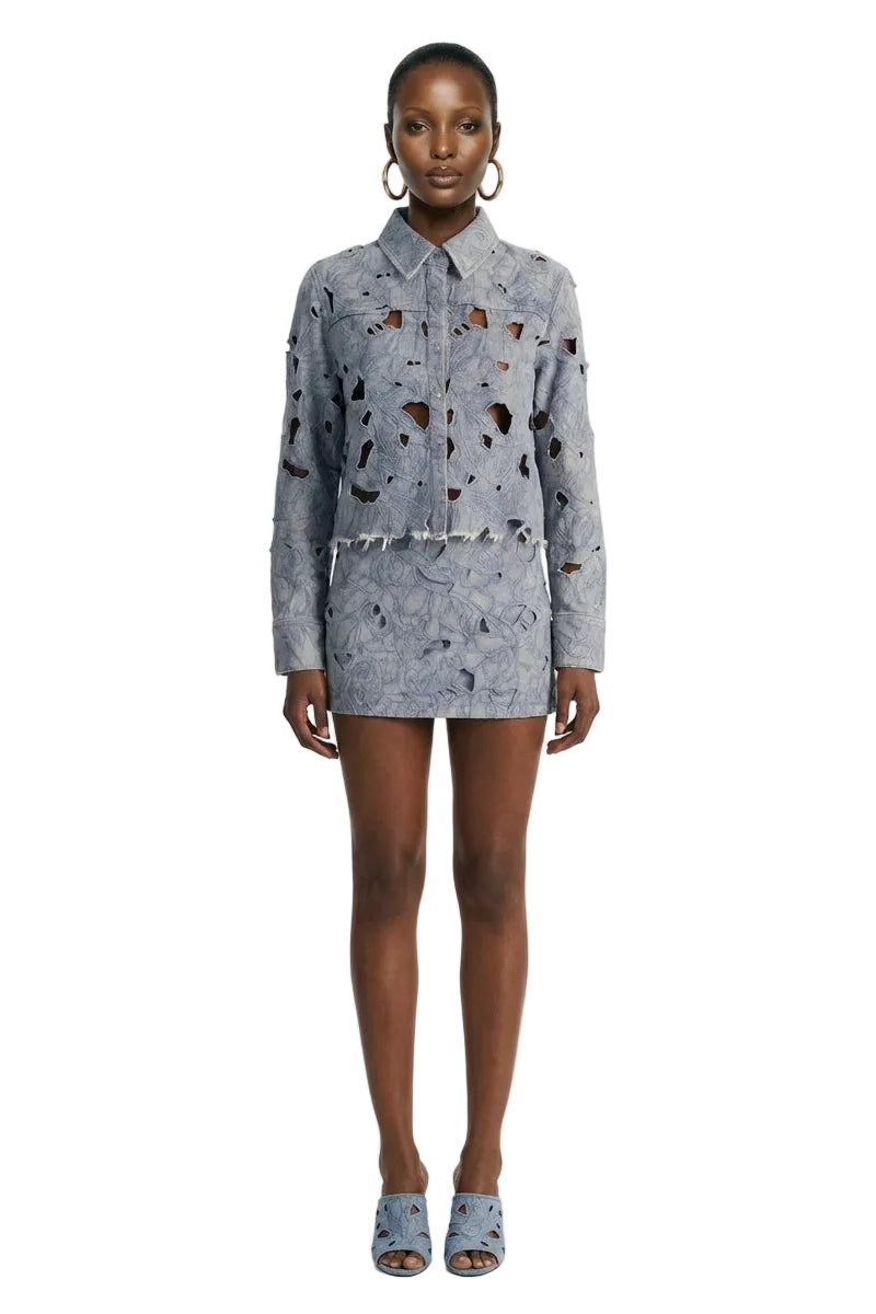 FINELY LASER-CUT DENIM SHIRT