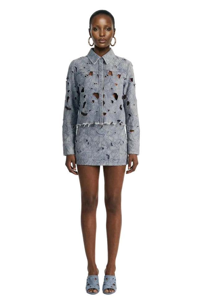 FINELY LASER-CUT DENIM SHIRT Hover Image