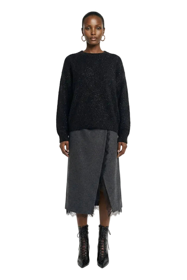 Wool Blend Overlap Detail Laced Midi Skirts Hover Image