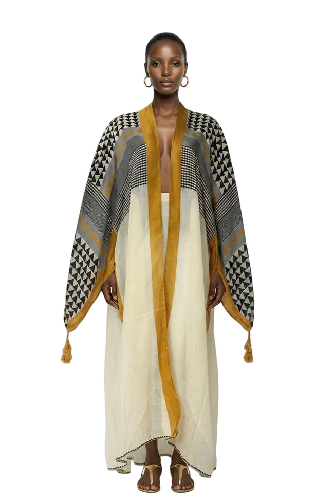[PRE-ORDER] Geometric Printed Tassel Kaftan Hover Image