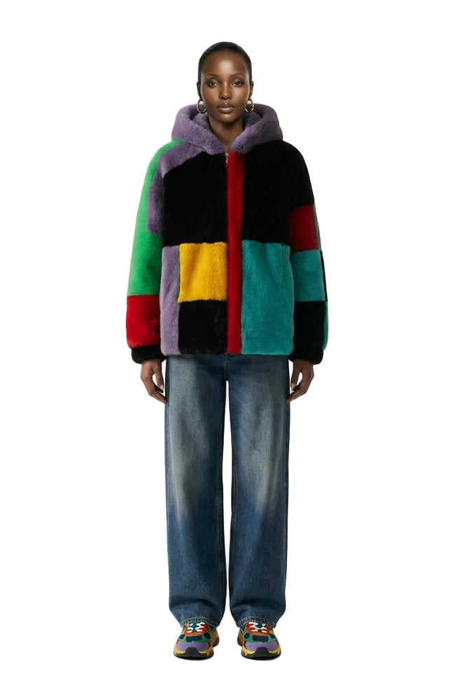 [PRE-ORDER]  The Eclectic Patchwork Faux Fur Hooded Jacket Hover Image