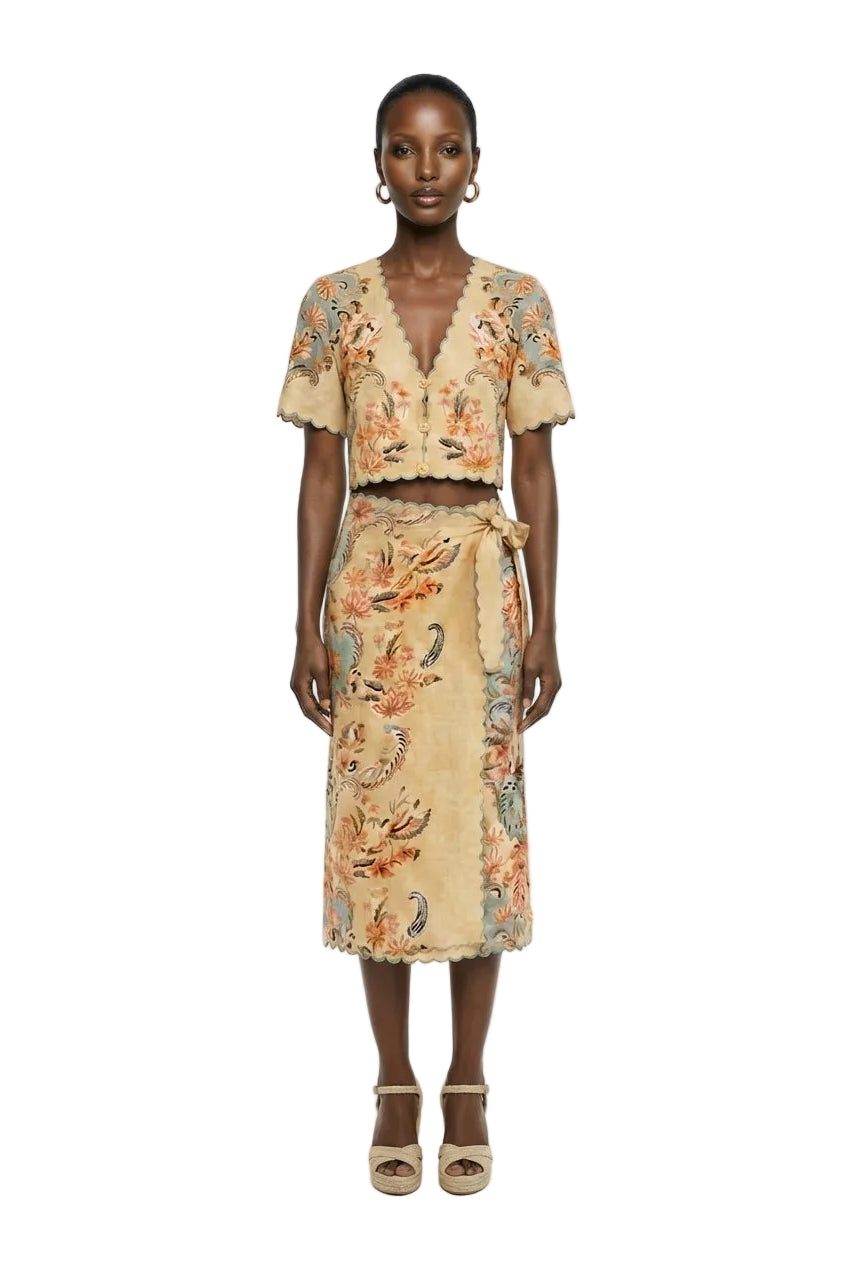 Butter Yellow Boho Beauty Euroflax Premium Linen Midi Skirt