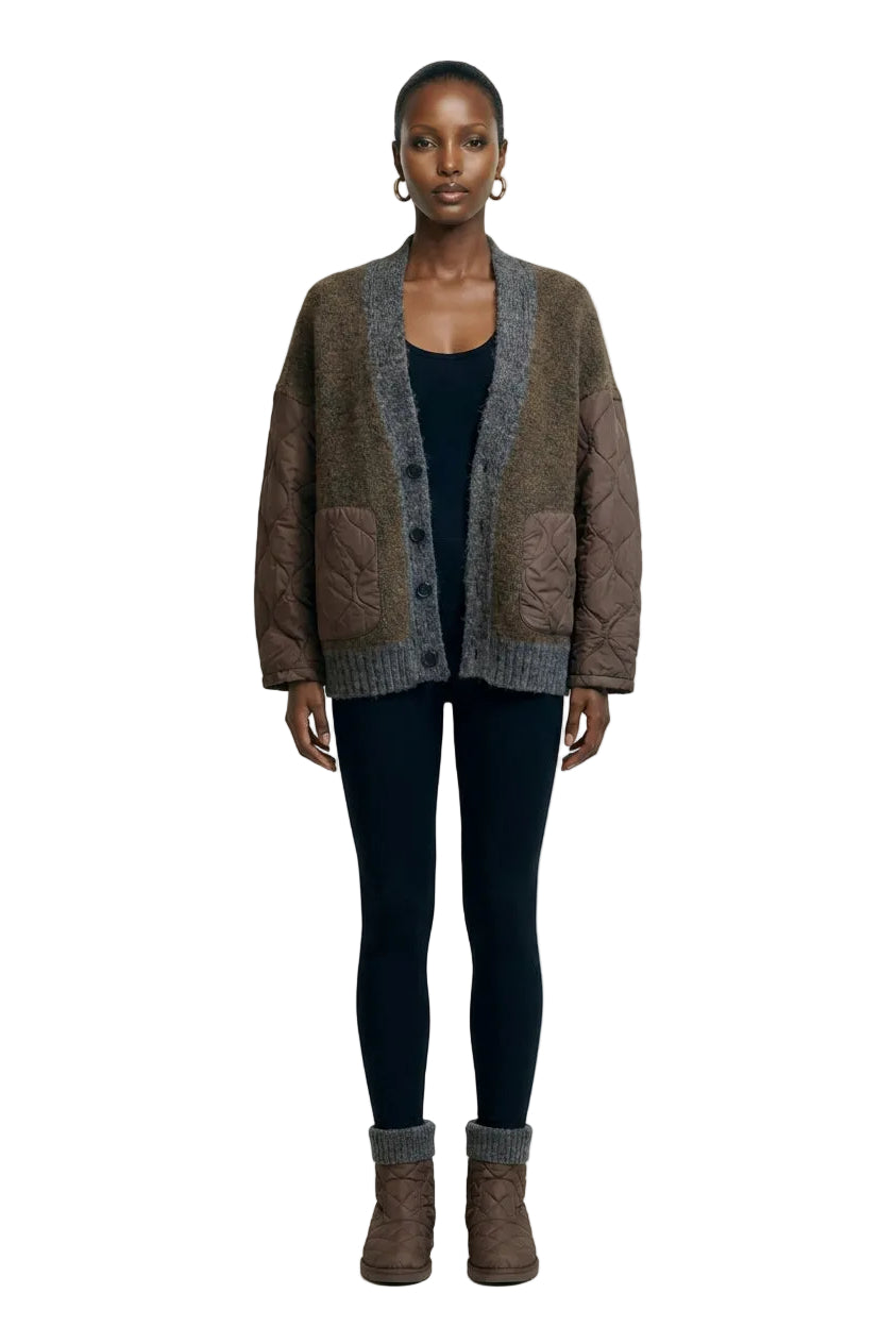 Quilted Sleeve Knit Cardigan Jacket