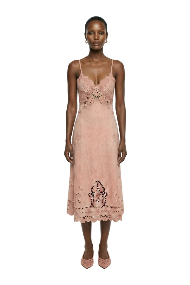 Pink Richelieu Euroflax Premium Linen Slip Midi Dress Hover Image