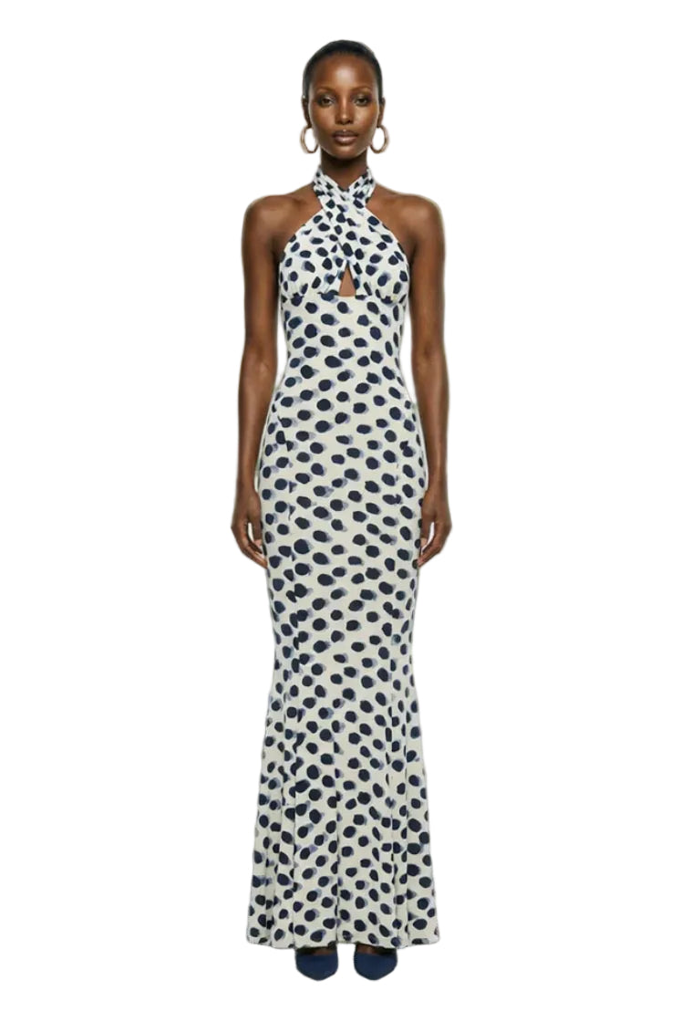 CROSS HALTER FISHTAIL GOWN