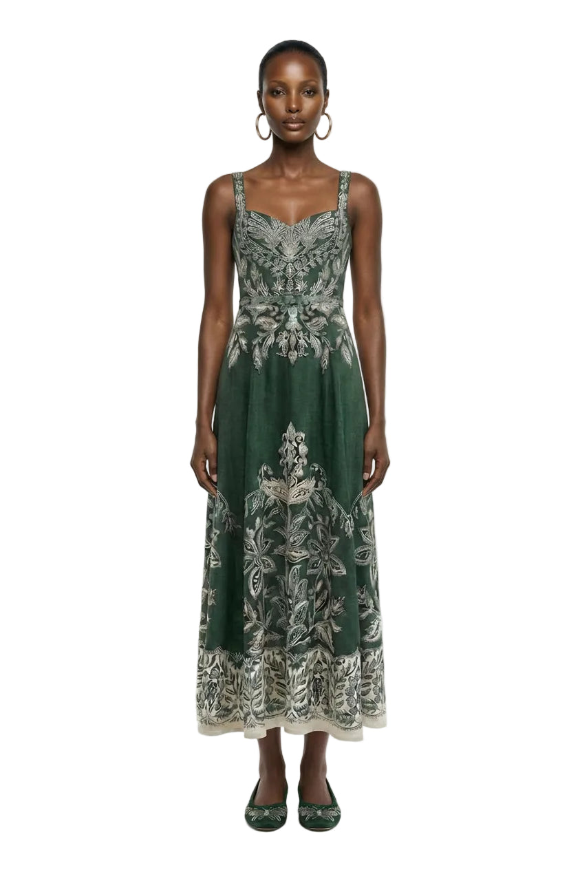 Dark Green Miranda Buckles Maxi Dress
