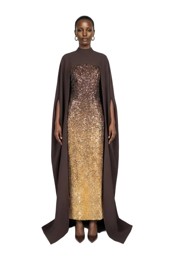 CULT MIA X JOANNA ANDRAOS CORSET DRESS WITH DETACHABLE CAPE | Joanna Andraos Hover Image